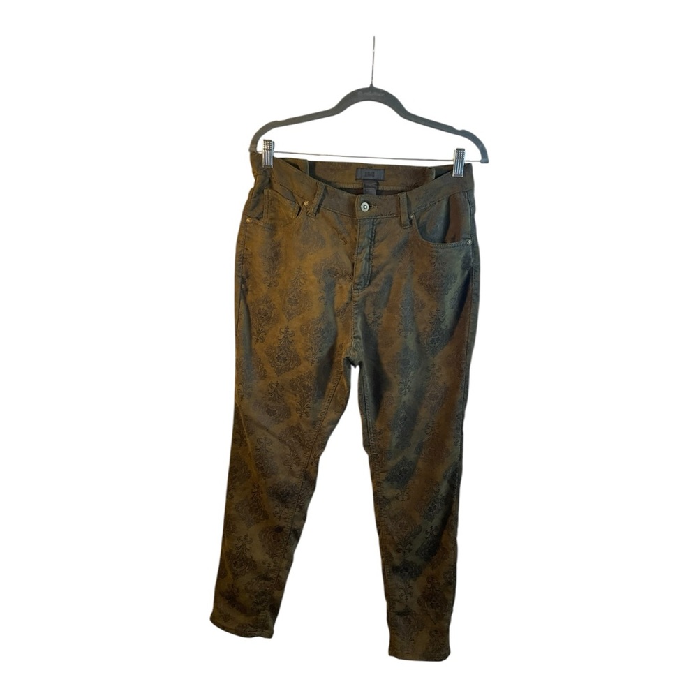 ERIC Olive Green Faux Suede Fleur-de-lis Print Ankle Pants Slacks Women’s Size12